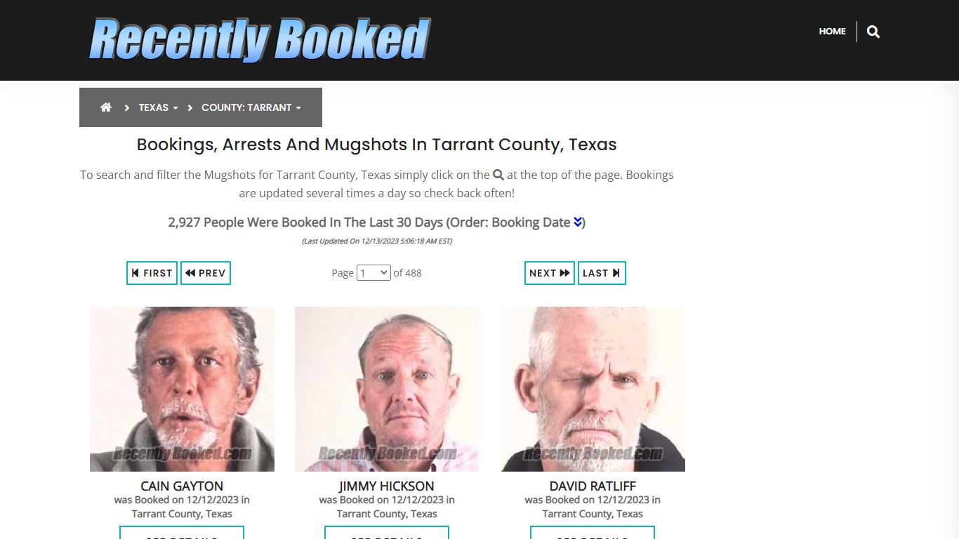 Recent bookings, Arrests, Mugshots in Tarrant County, Texas